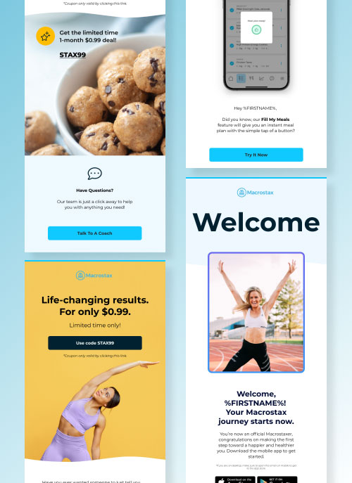 Macrostax email marketing mockups that Designity's Creative Director worked on.